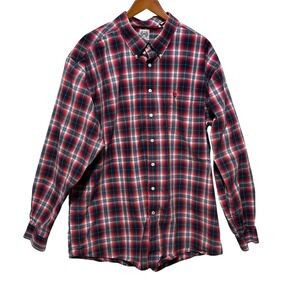 Cinch Mens Button Down Western Shirt XXL Red Navy Plaid Western Ranch Workwear‎